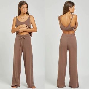 SNDYS Goldie High Waisted Ribbed Knit Pants Brown Small